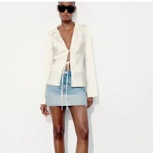 NEW Zara Cream Tie-Front Blouse